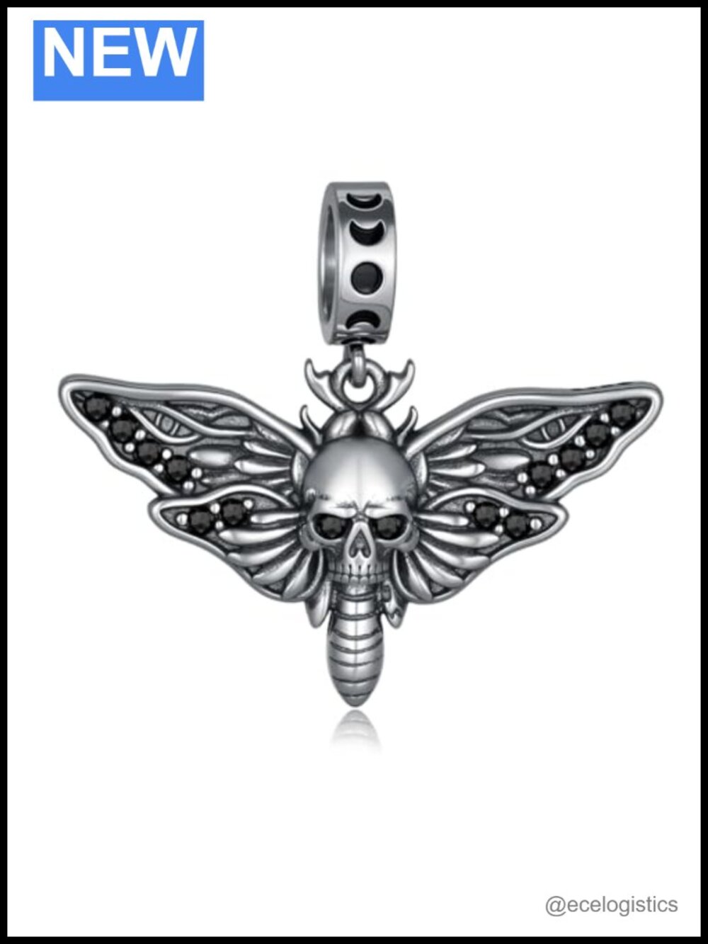 Sterling Silver Skull Death Moth Charm Gothic Jewelry